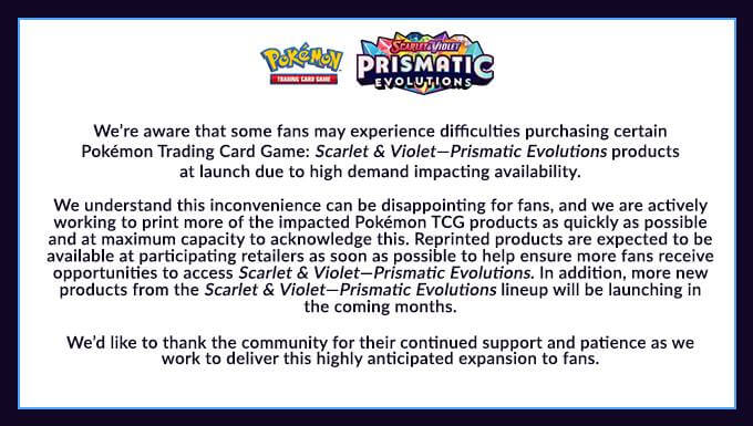 message pokemon company evolutions prismatiques