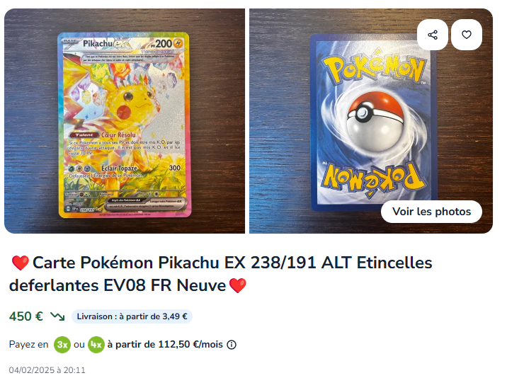 carte pikachu alt en vente